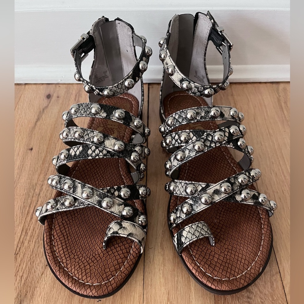 Circus by Sam Edelman Women's Animal Print Silver Studded Sandals Size 7